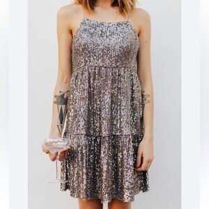 Zara Sequined Spaghetti Strap Midi Dress